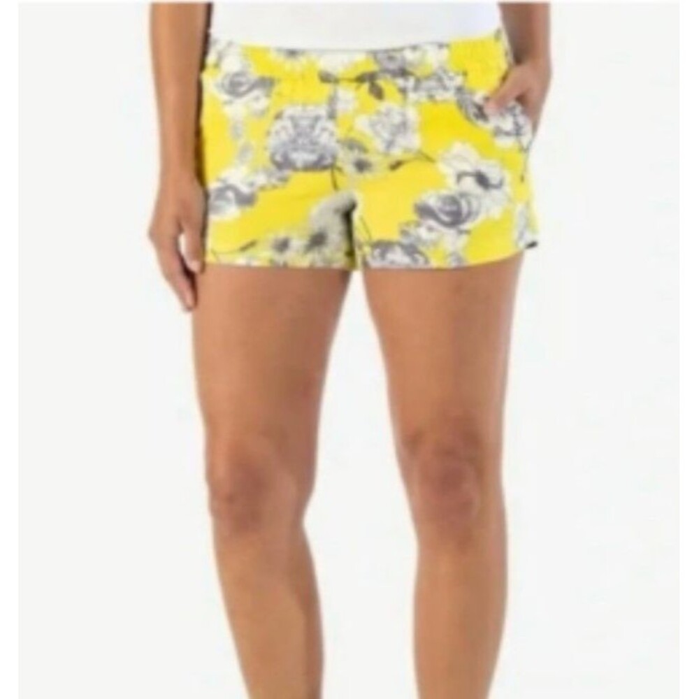 Kut from the Kloth Yellow Floral Linen Shorts Size 8 Pull On Boho 3.5" Inseam